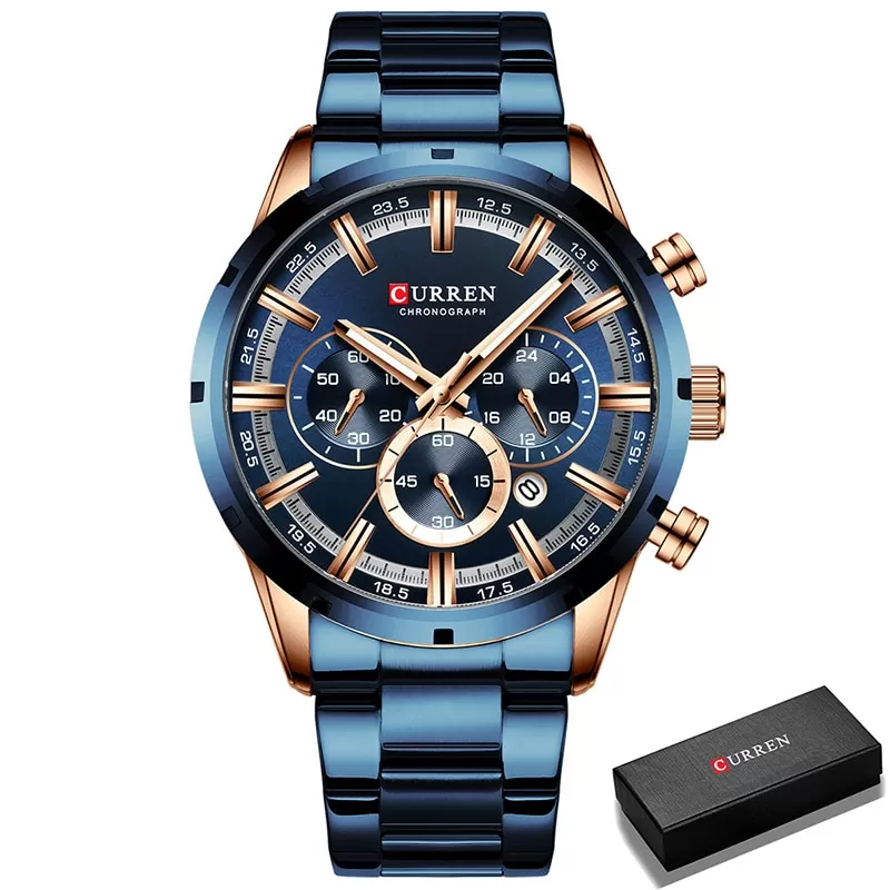 Relógio Curren Azul e Cobre com caixa